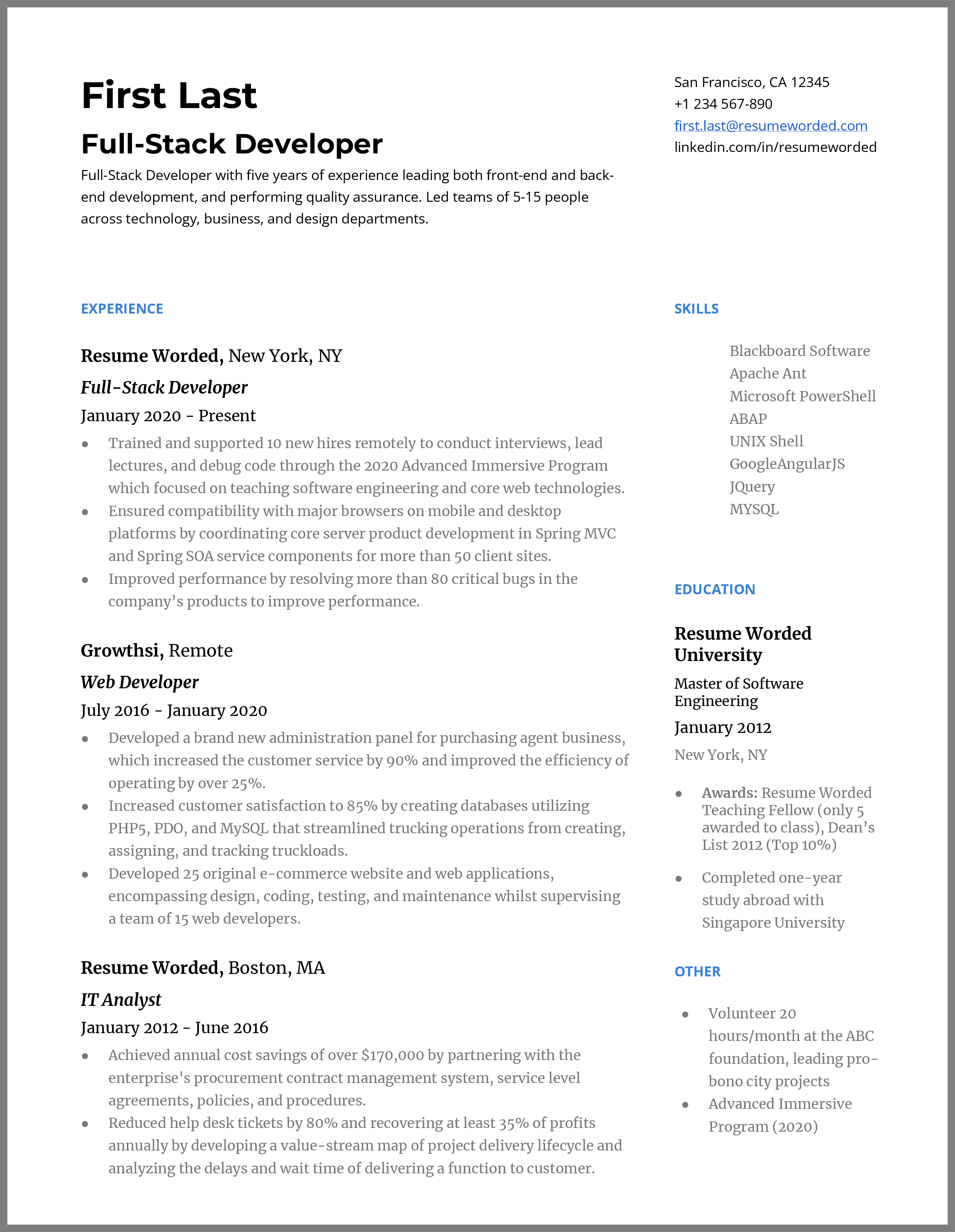 Full Stack Developer Resume